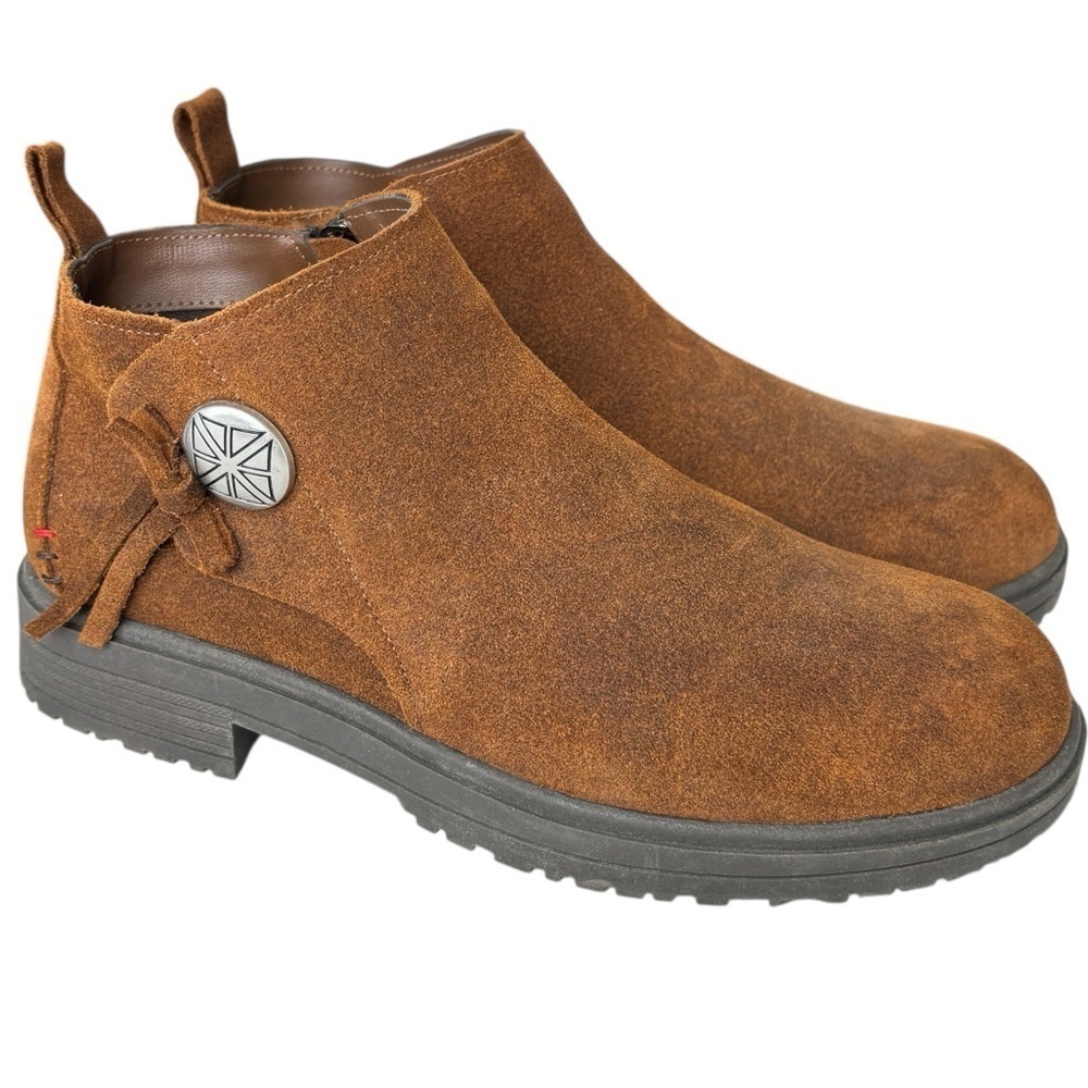Minnetonka Joyelle Womens Ankle Boot Size 8 Brown Suede Comfort Foam Booties NEW